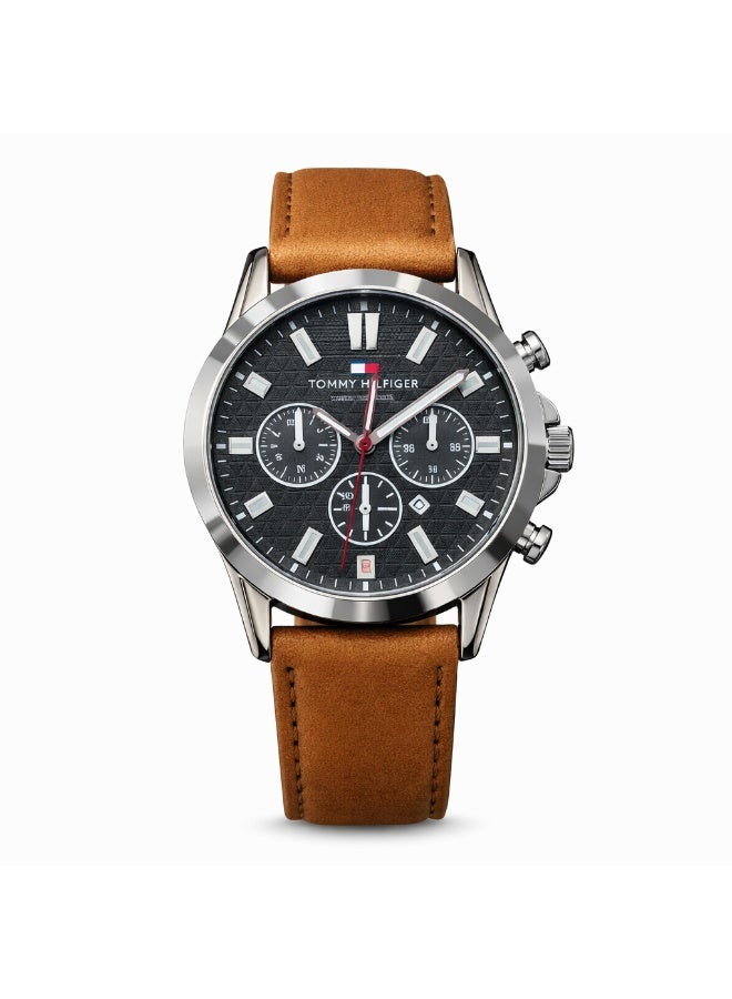 Tommy Hilfiger Men’s Chronograph Watch with Black Dial & Brown Leather Strap